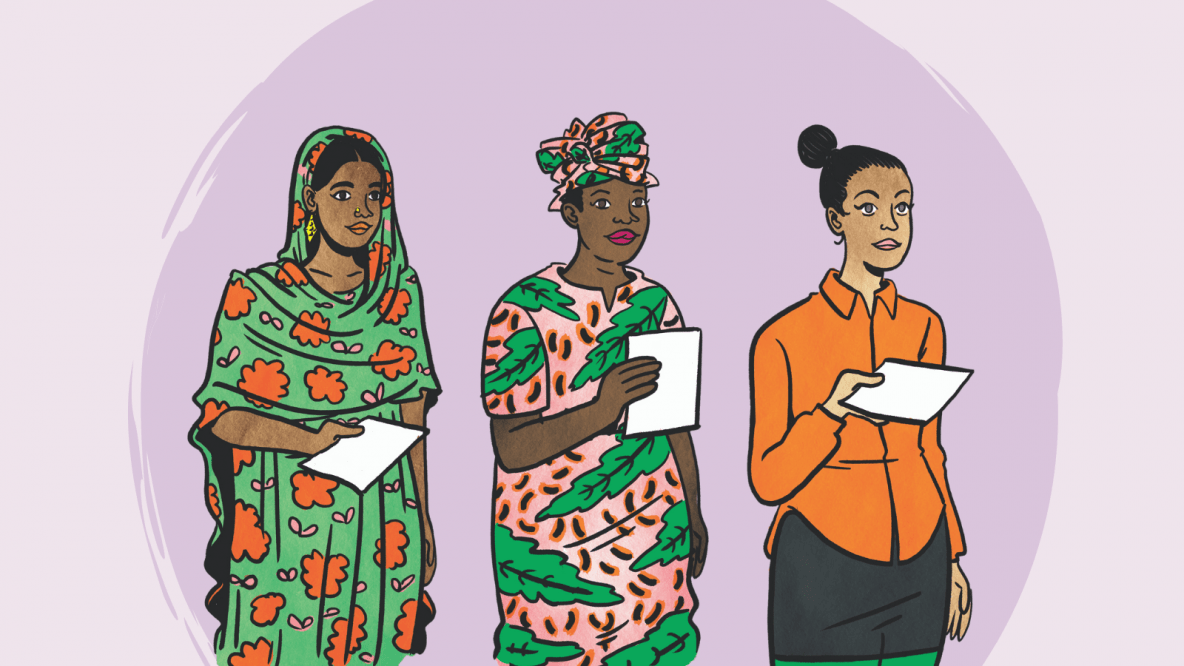 Funding applications - three women hold pieces of paper